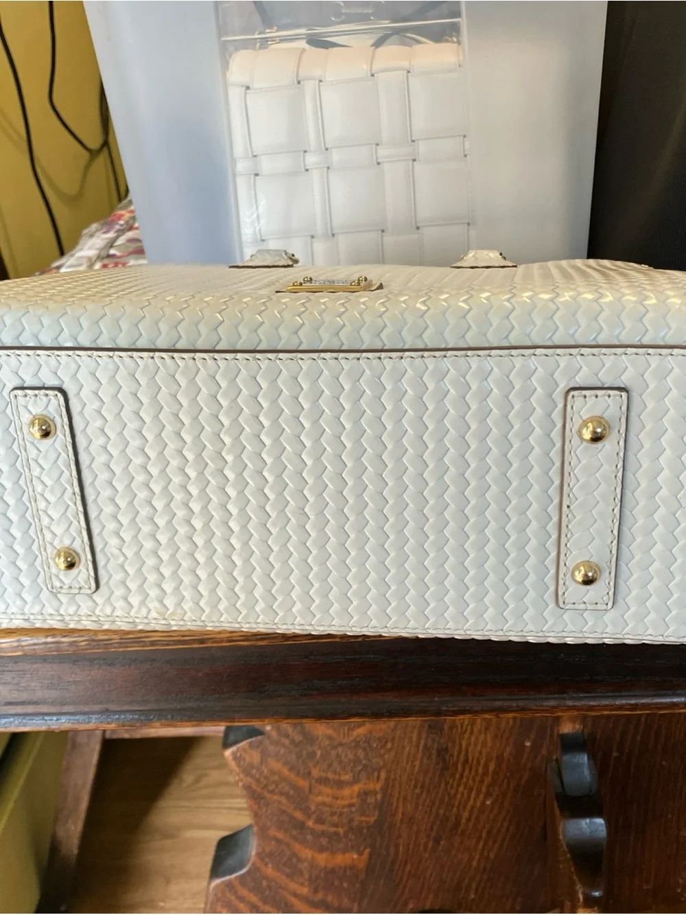 Dooney & Bourke White Woven Leather Tote with Gold Accents - Picture 7 of 7